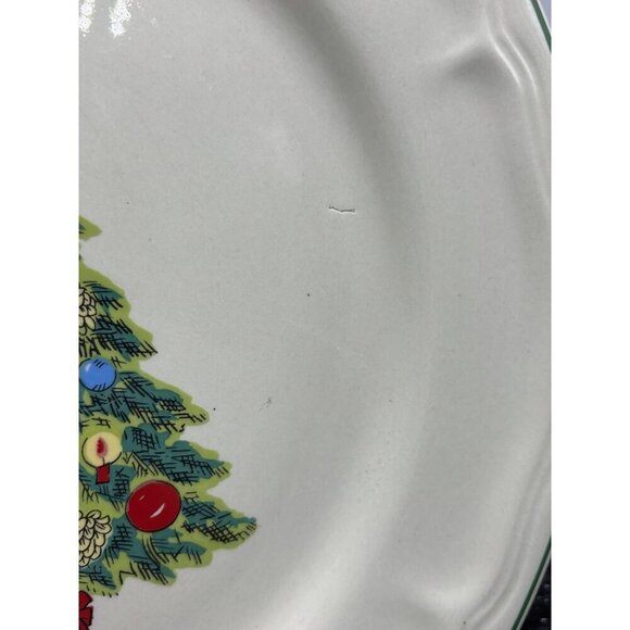 4 Pc Stoneware Christmas Tree Dinner Plate Festive Holiday Decor 10.5" - Picture 5 of 9